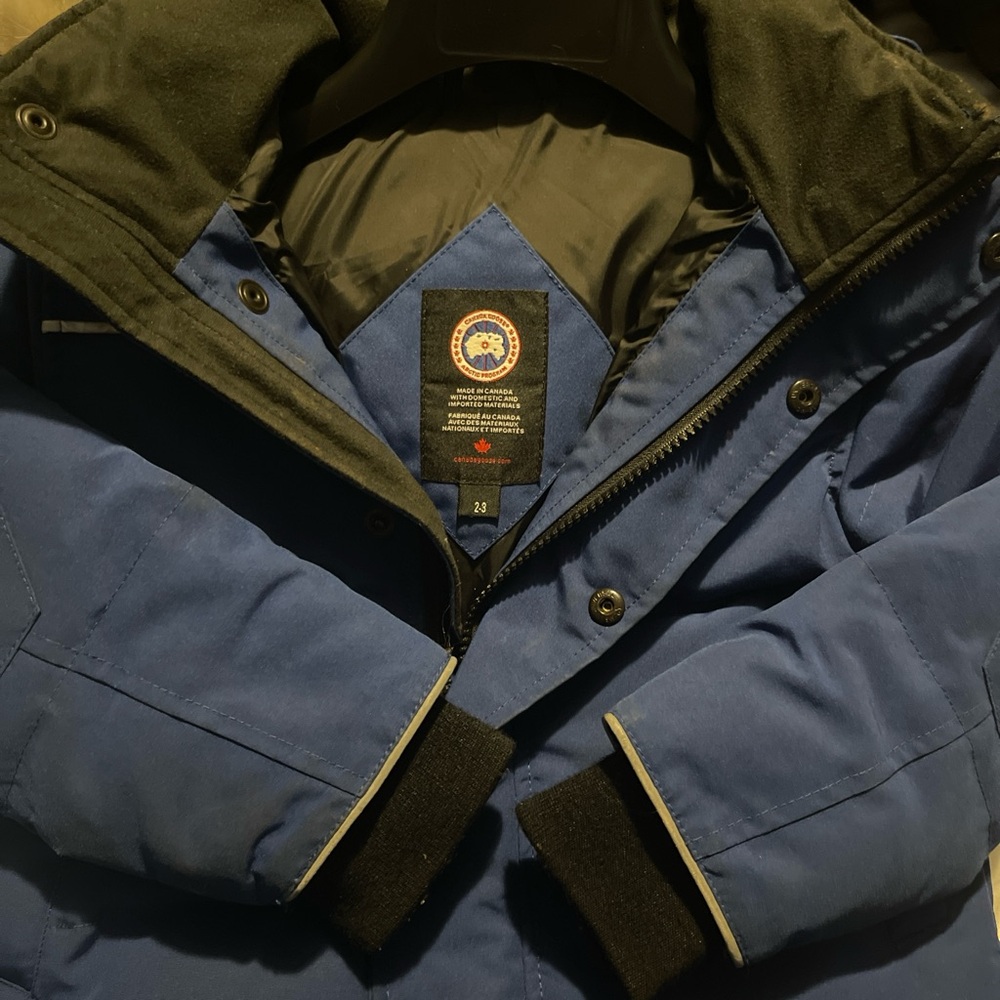 Moose Knuckles Blue and Black Puffer Jacket